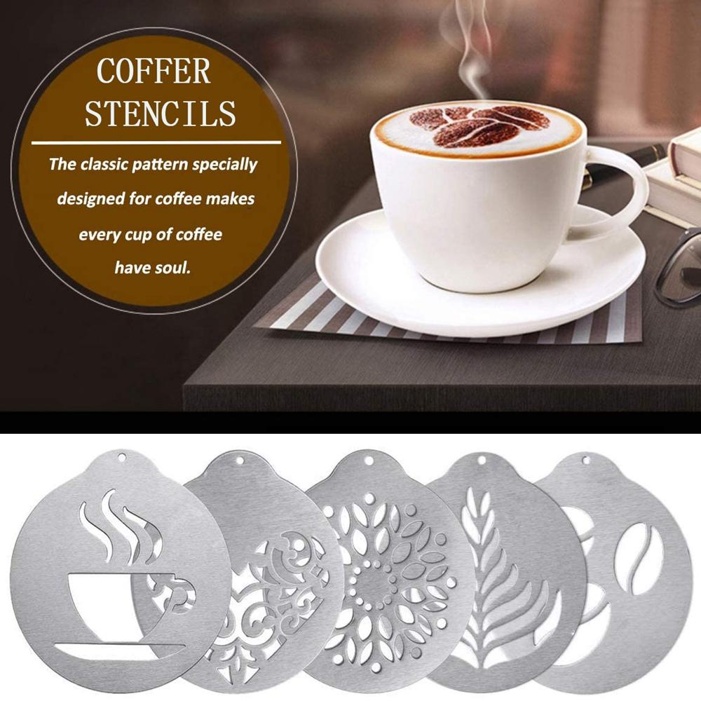 REBUY Kopi Stensil Set Gantung 5pcs Alat Cappuccino Dekorasi Seni Coffeeware