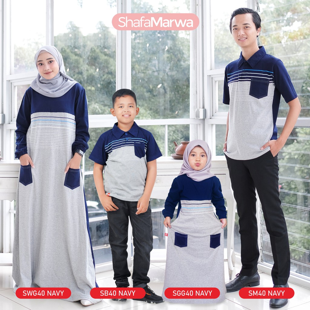 Kaos Couple Keluarga | Atasan Sarimbit | Baju Capel Ayah Gamis Bunda Anak | SM40 Navy | Shopee ...