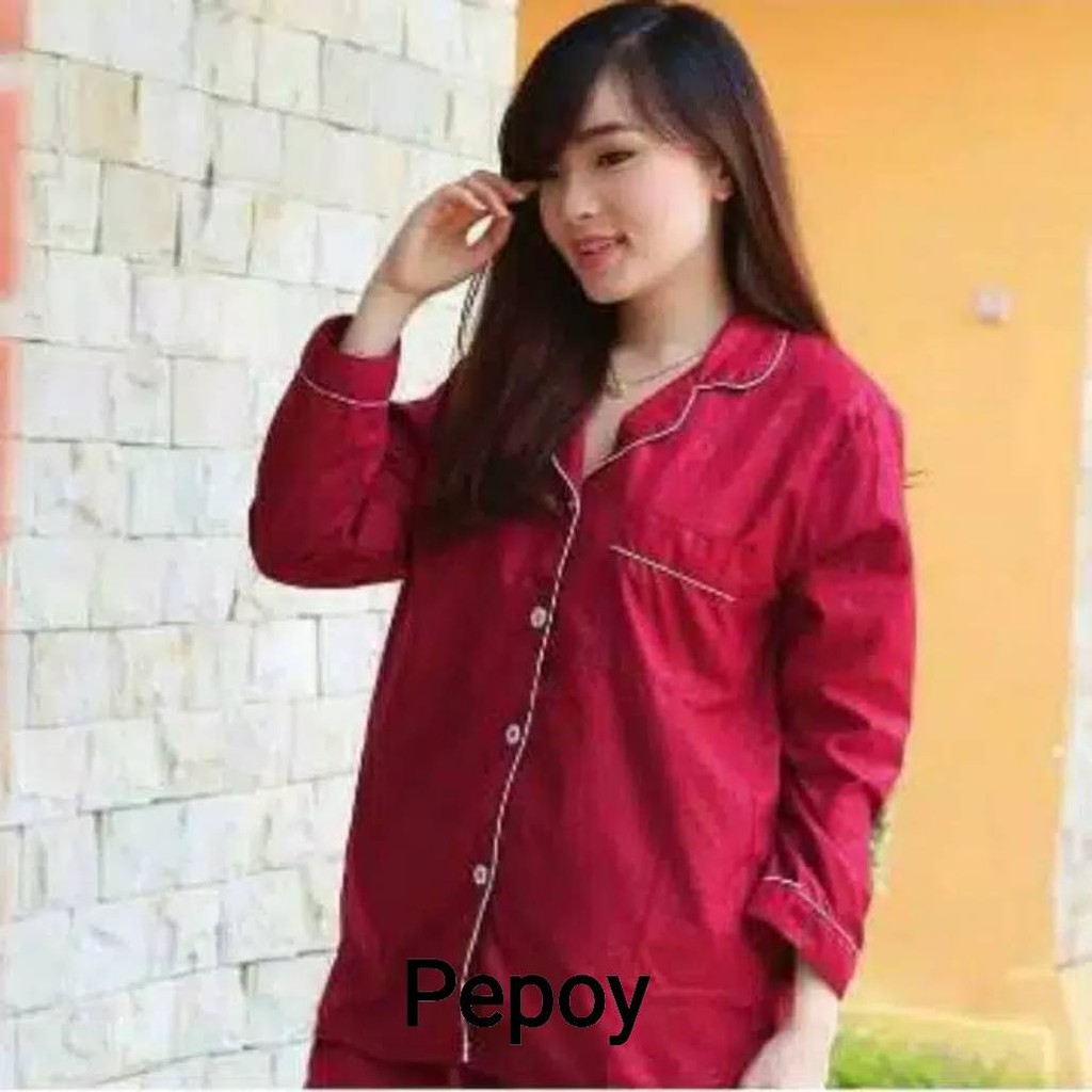 PEPOY SHOP Stelan Piyama Baju Tidur Tangan Panjang ( PP ) Embos Motif Wanita LD 104 Cm