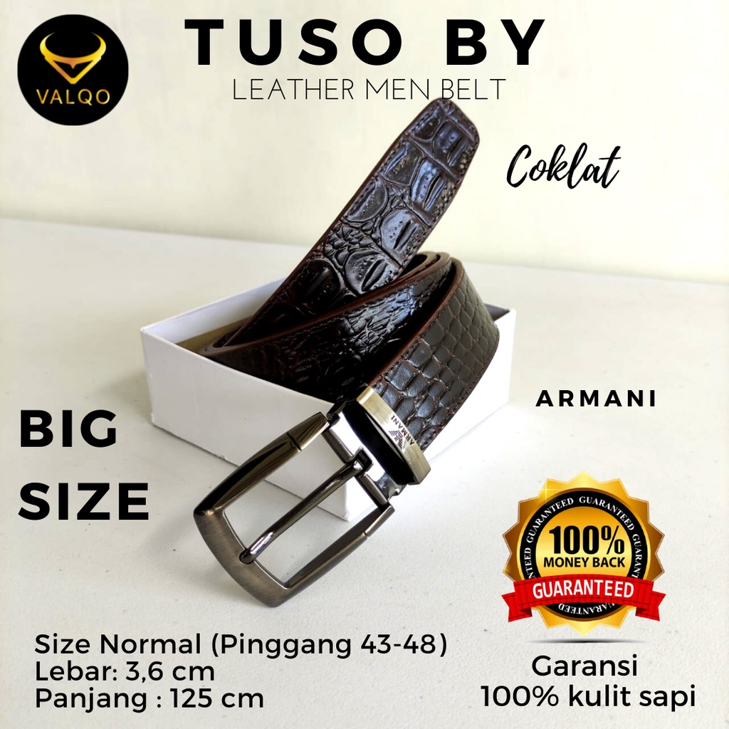 [VALQO] TUSO BY Ikat Pinggang Sabuk kulit sapi Motif Buaya Coklat Pria Cowok Tusuk Normal dan Besar Big Size COD  MODEL Tusuk/lubang