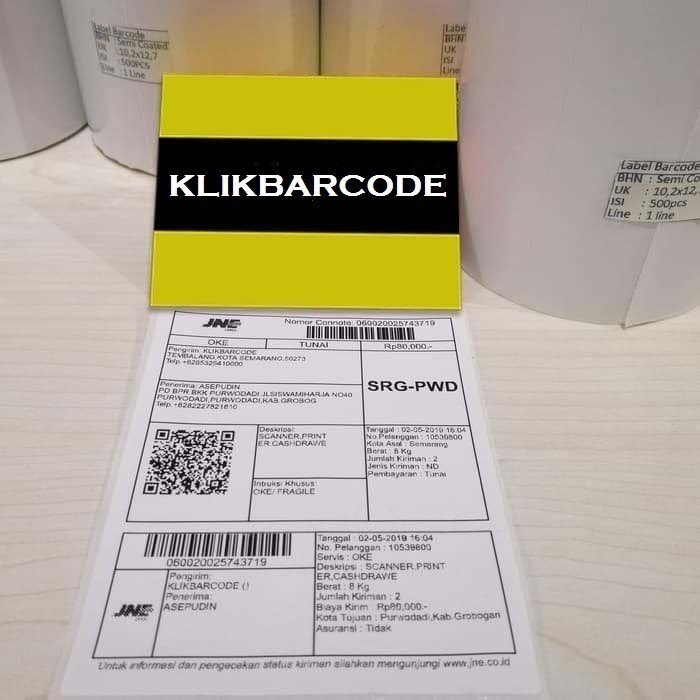 

LABEL BARCODE SEMICOATED 102 * 127 MM1 LINE GAP CORE 1" ( LABEL JNE )