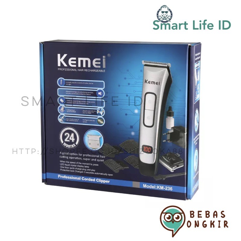 Kemei KM 236 Alat Cukur Rambut Hair Clipper Professional Corded LED Digital Mesin Cukuran KM-236