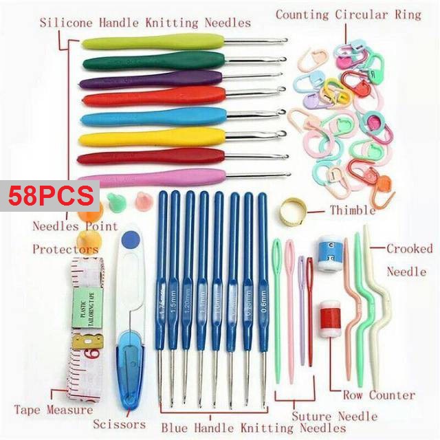 Jarum Rajut Set 58pcs 100pcs Set Alat Rajut Set Hakpen Set Perlengkapan Rajut Set BOX Tas