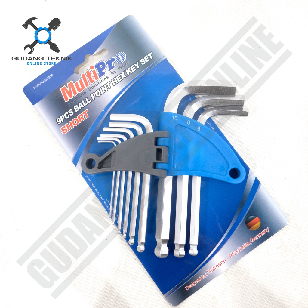 Kunci L Set Pendek 9pcs Segi 6 MULTIPRO BA23.2009 / Ball Point Hex Key Set Kunci L Pendek Segi Enam