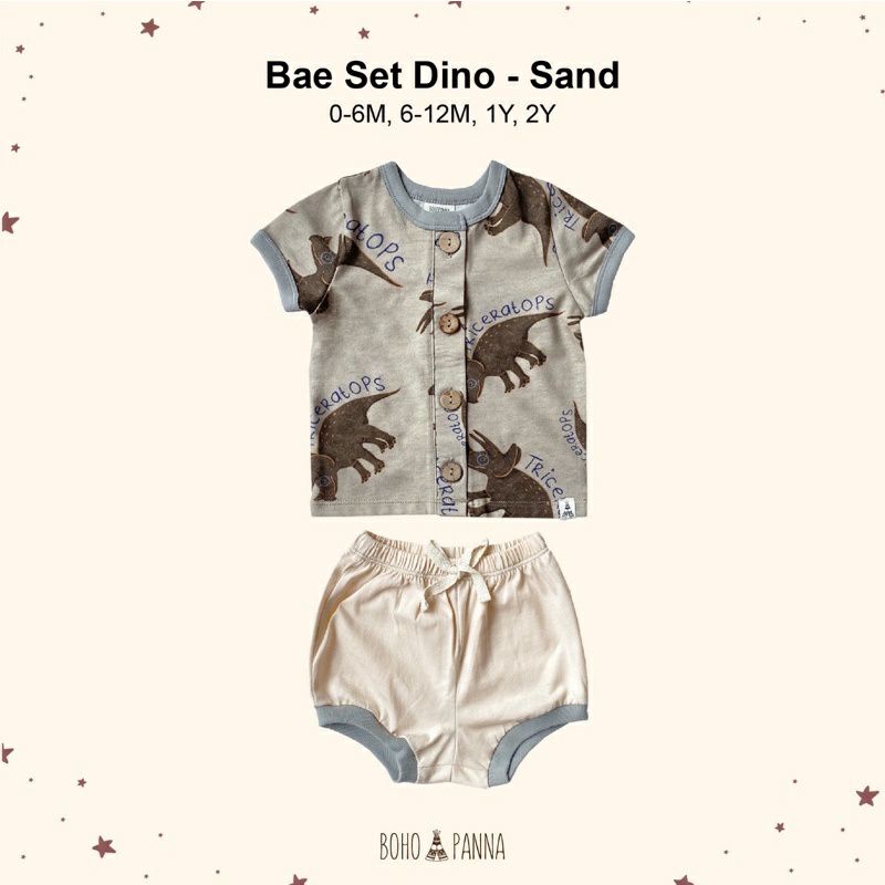 PEEK A BOO BABY SHOP - Bohopanna - Bohobaby Bae Set / Bae Set Dino Series / Setelan Bayi / Baju Bayi-Sand