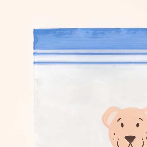 Isi 25 Pcs Kids Bear Zip Resealable Plastic Bag Kantong Plastik Tutup Biru 1 Liter Wadah Makanan Snack Ringan Anak Aman dalam Freezer