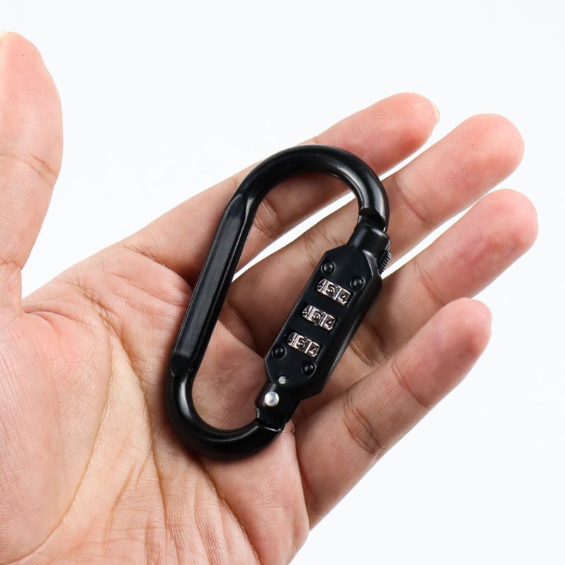 Carabiner Aluminium Alloy D-type Lock with 3 Dial Password Padlock