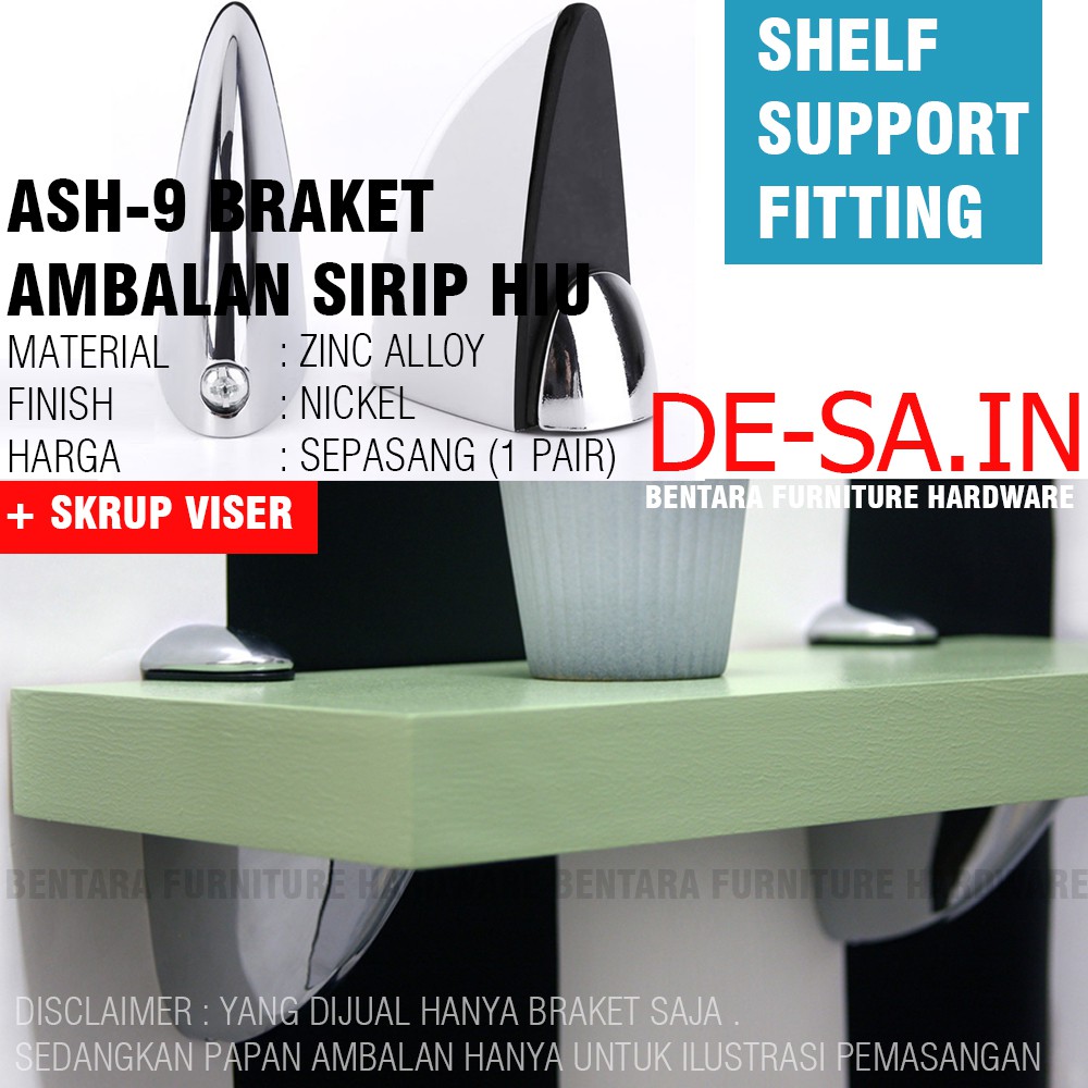 2 X AMBALAN SIRIP HIU 65MM - PENJEPIT AMBALAN KAYU / KACA - PELICAN SHELF SUPPORT FITTING