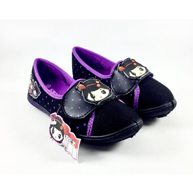 SEPATU ANAK PEREMPUAN-SEPATU SEKOLAH ANAK PEREMPUAN-SEPATU ANAK CEWEK-SEPATU SANTICA YOSHIKO HITAM UNGU SIZE 27 - 29 - FANZ STORE