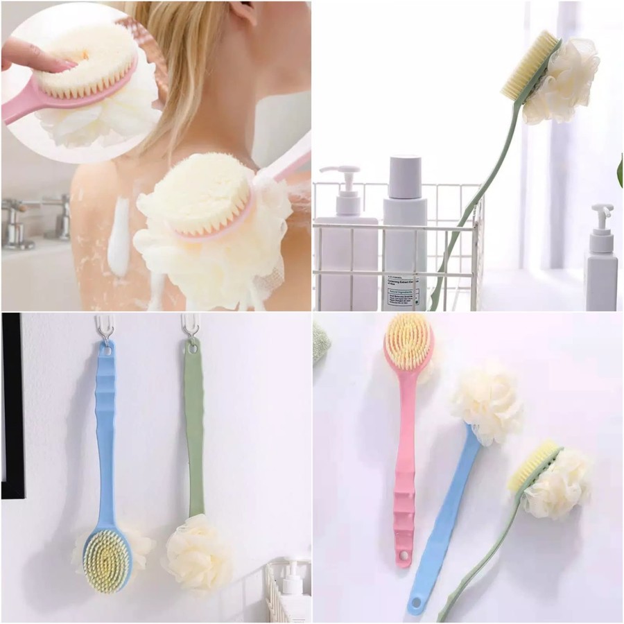 [CLASHOP]2 in 1 Body Bath Brush / Tongkat Sikat Badan Punggung Mandi Spons Puff Gagang Panjang +