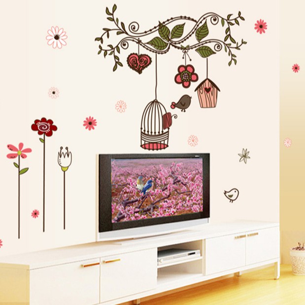 RELIZA WALLSTICKER SANGKAR BURUNG BIRDS CAGES BUNGA STIKER DINDING AY7102