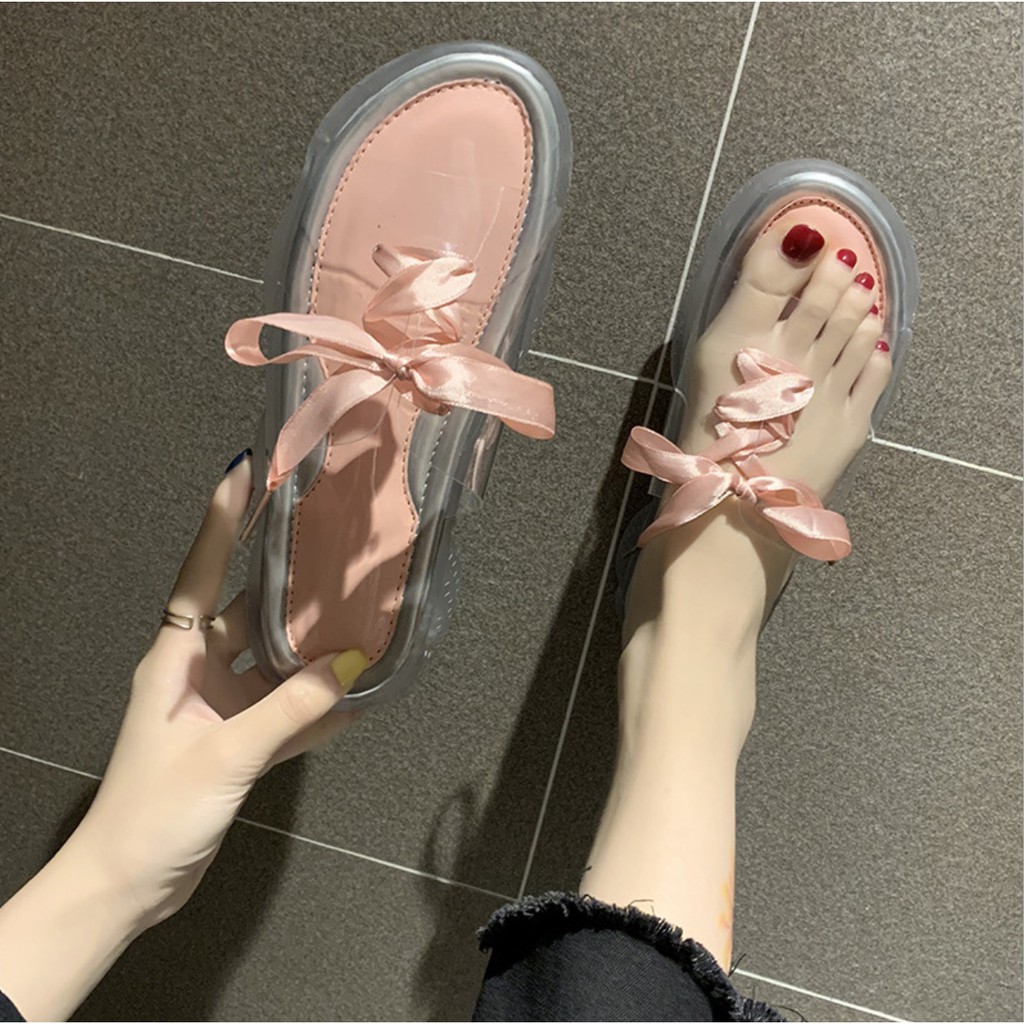 LOGU Sandal slop transparan pita dewasa Sandal slop LOGU Sandal slop transparan pita dewasa Sandal slop