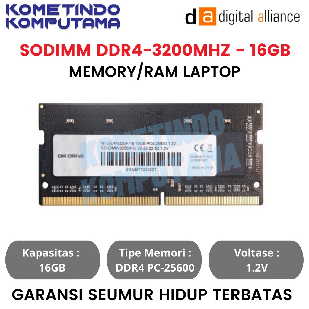 16GB DA Memory Laptop SODIMM 16GB DDR4-3200MHz / PC25600 RAM DIGITAL ALLIANCE