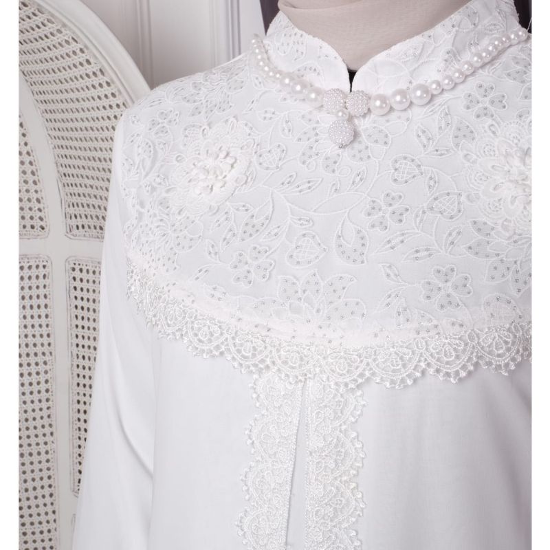 gamis putih ceruty kombinasi renda