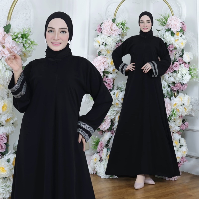 GAMIS SYAR’I ABAYA HITAM RENDA TANGAN ATHIFAH (BUSUI) SIMPEL MURAH COD