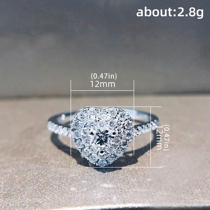 Cincin Bentuk Hati Warna Silver Bahan Cubic Zirconia Untuk Wanita