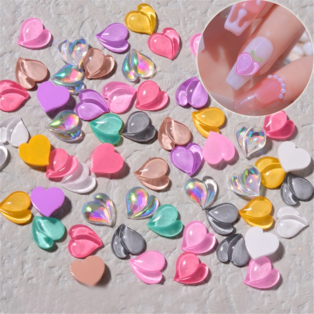 10 Pcs Perhiasan Dekorasi Nail Art 3D Bentuk Hati Bahan Resin Untuk Wanita