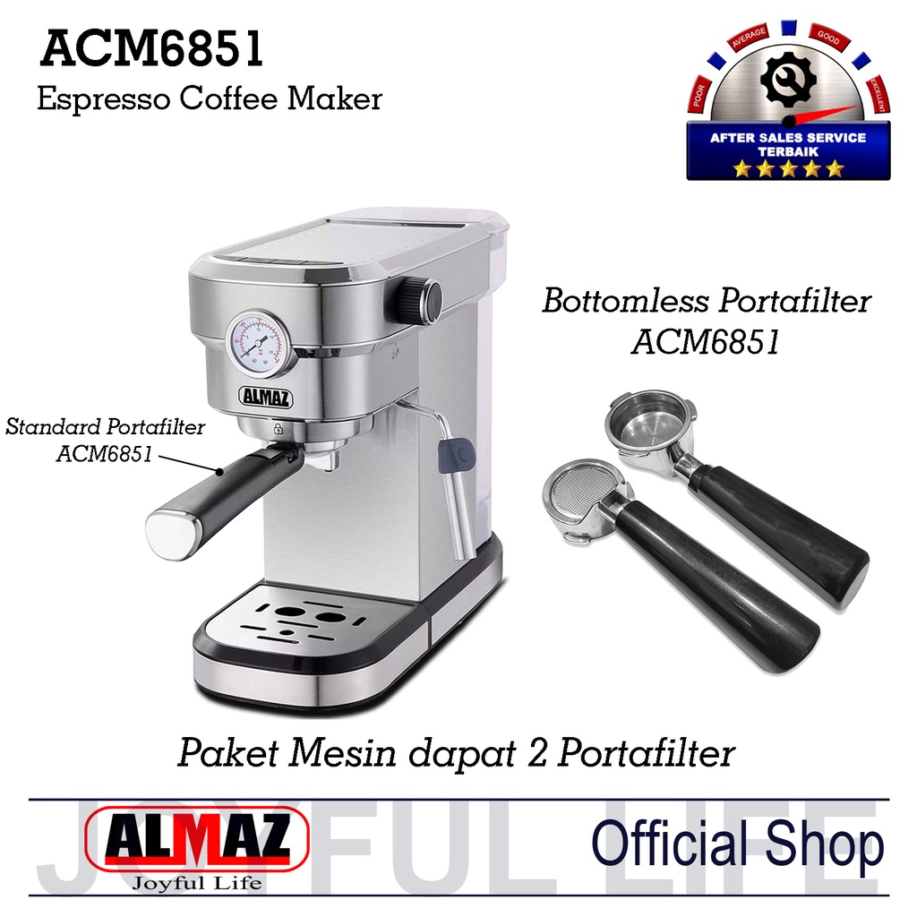 Almaz Espresso Coffee Maker ACM6851 Include Portafilter Naked
