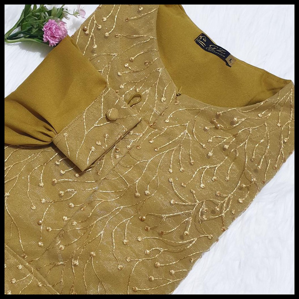 Gamis Brukat Tile Gz096 Gold Gamis Pesta/ Gamis Tule/ Gamis Kondangan