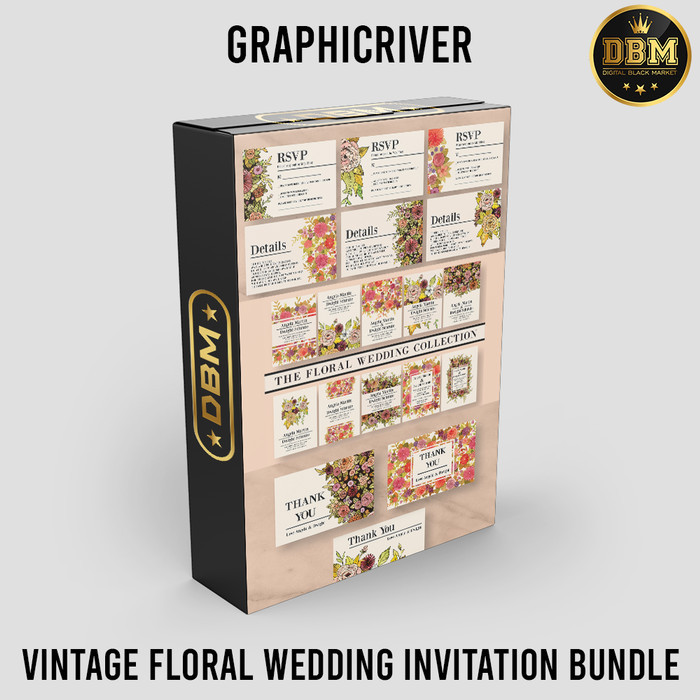 Vintage Floral Wedding Invitation Bundle - Photoshop