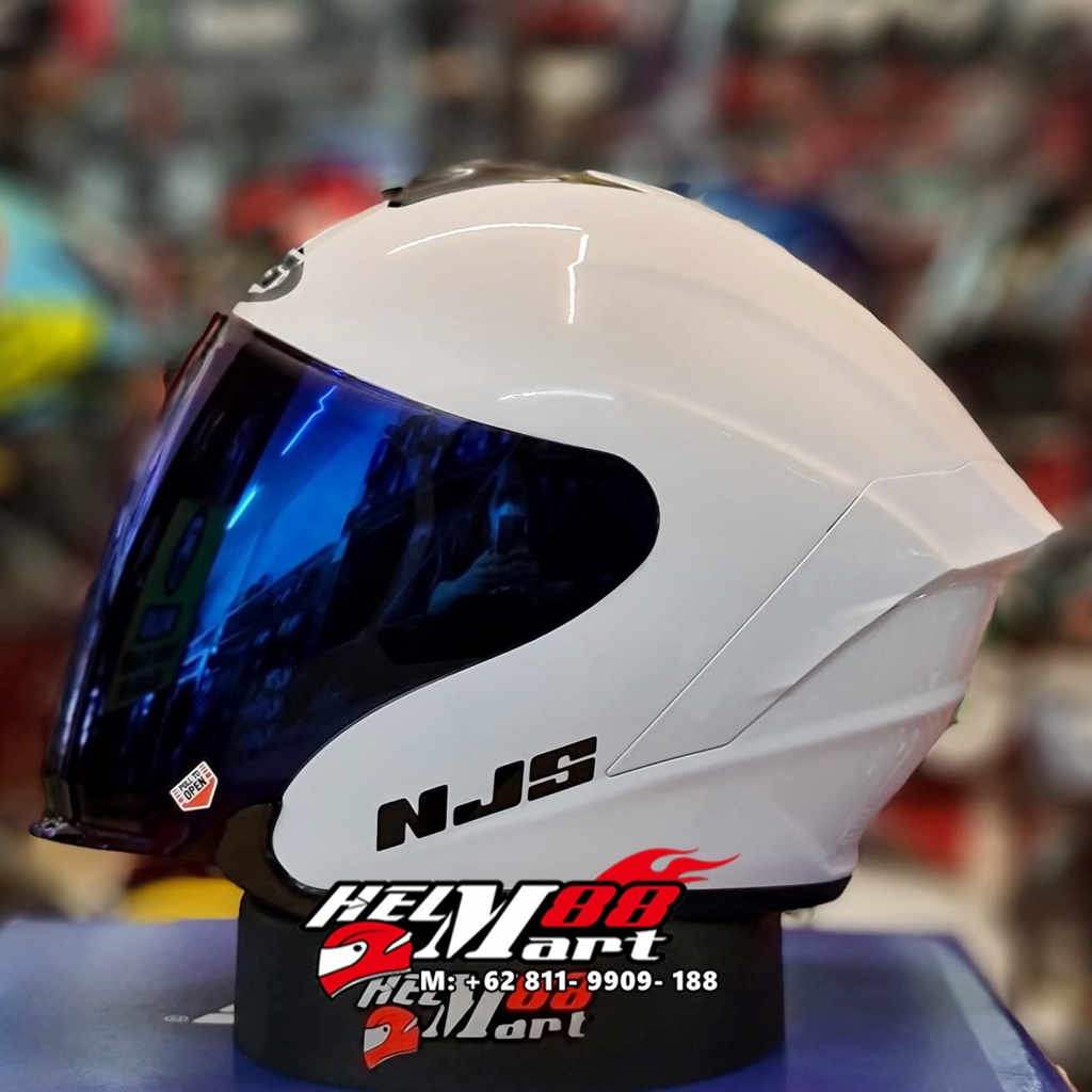NJS KAIROZ Solid Helm Half Face Helm NJS-PUTIH KACA BIRU