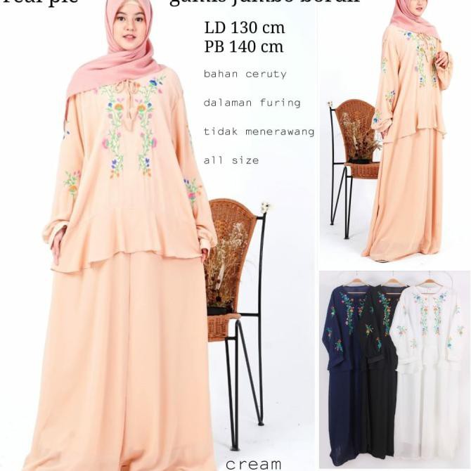 SPESIAL - GAMIS JUMBO WANITA CERUTY BORDIR LD 130CM - PUTIH