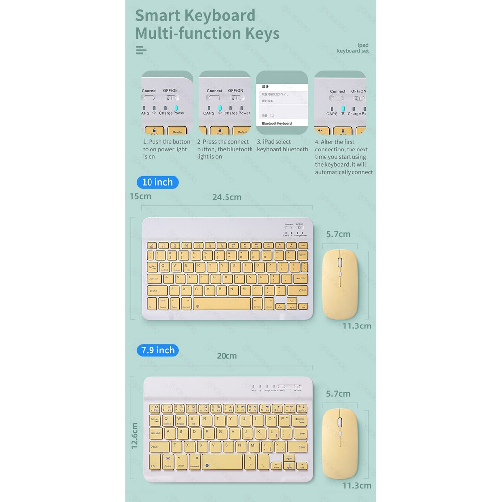 10 inch Wireless Bluetooth Keyboard Mouse Set Lightweight Portable For iPad Samsung Xiaomi Phone-7