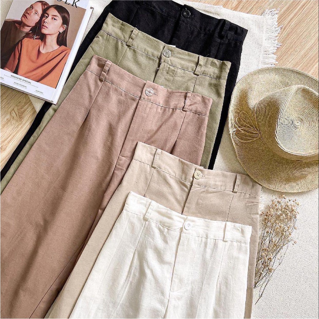 SEOUL YUKA KULOT LINEN HIGHWAIST KOREAN STYLE  / LINEN RAMI PREMIUM JUMBO MURAH / BASIC  KANCING