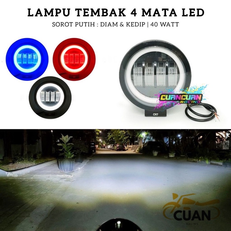 Lampu tembak sorot Led CWL 4 mata lensa 6D cree angel aye bulat biru