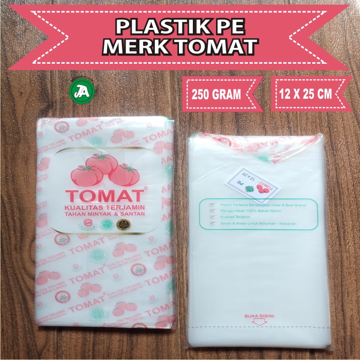 Plastik PE 12 x 25 Cm Kemasan Makanan Plastik PE Merk Tomat 250 Gram
