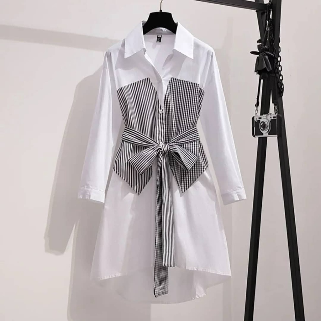 VIA - Atasan Tunik Terbaru 2021 Baju Lengan Panjang Wanita Kekinian Muslim Jumbo Katun Bukan Putih B