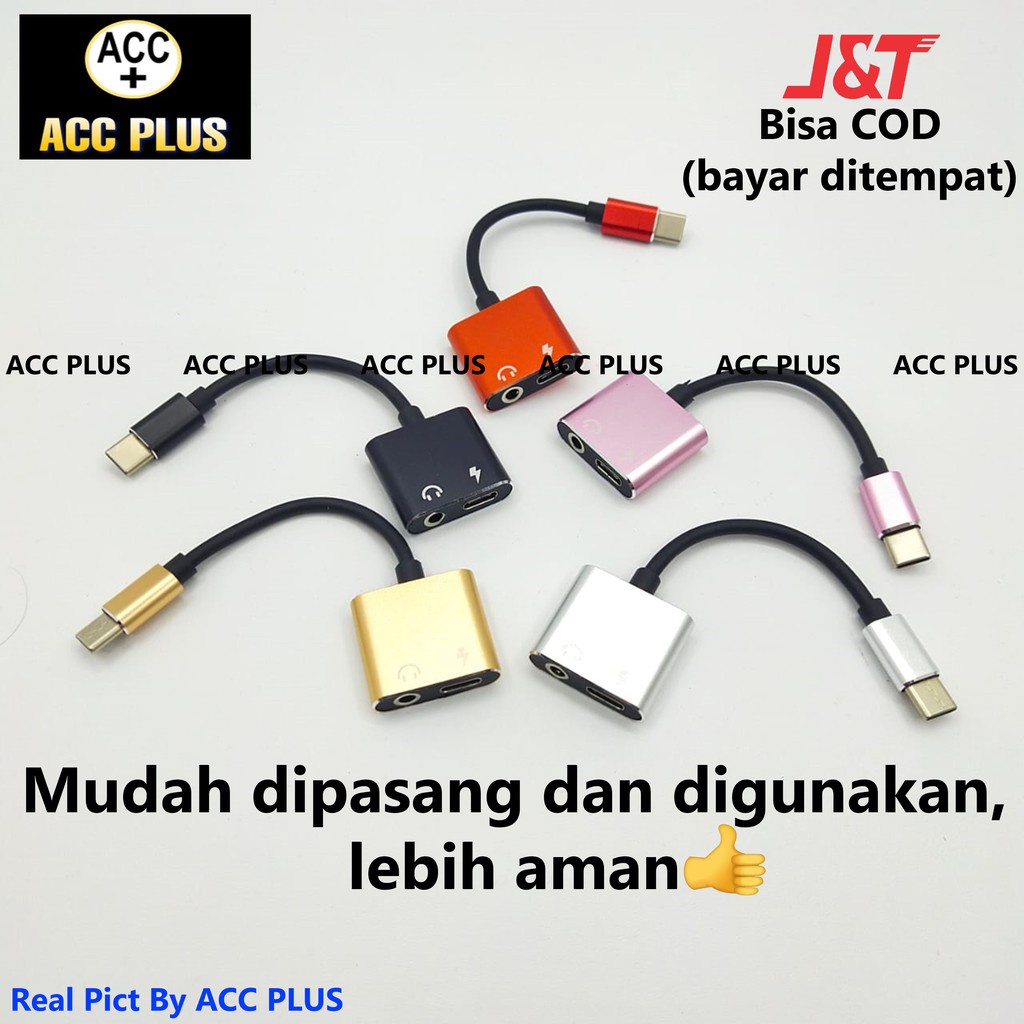 CONVERTER TYPE C 2 IN 1 USB TYPE C TO JACK 3.5 MM SAMBUNGAN KONVERTER AUDIO HEADPHONE MUSIK - ACC PLUS