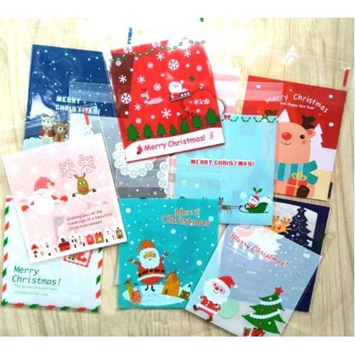 

Uk 10x10 Plastik Kue OPP Kado Cookies Bag Dus Box Fancy Kotak Packing kantong Permen Natal Christmas