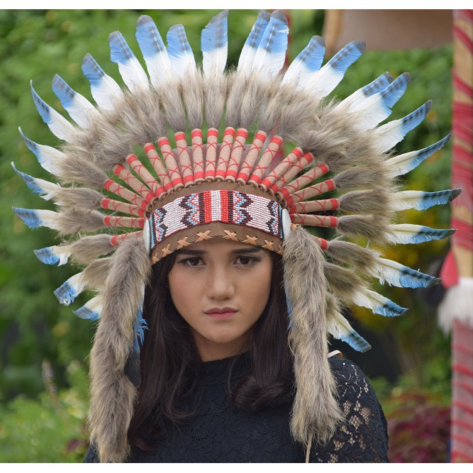 TOPI INDIAN - INDIAN HEADDRESS SMALL ANGSA MONTE BIRU TUTUL COKLAT