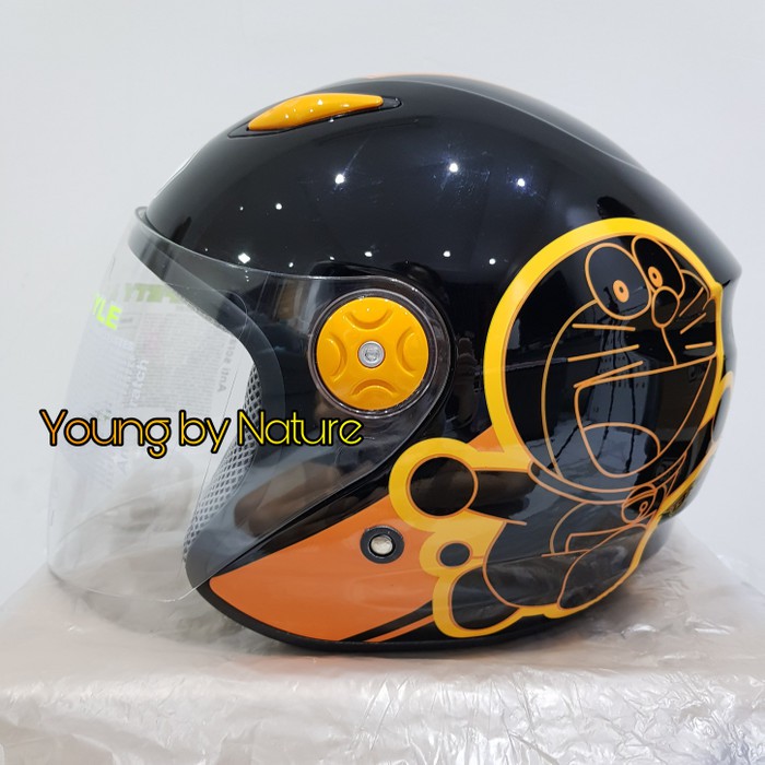 Helm Half Face BMC Milan Doraemon Retro Black Orange