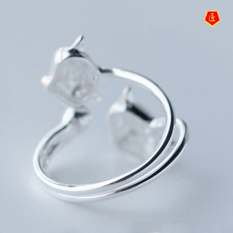 [Ready Stock]Women's Korean-Style Simple Silver Fox Ring