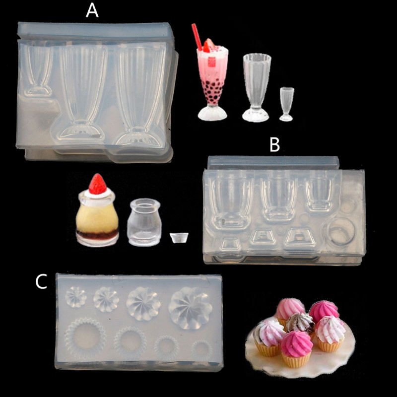 Moonlight&quot; DIY 3D Glass Bottle Resin Mold Goblet Cup Simulated Food Mini Cake Silicone Mold