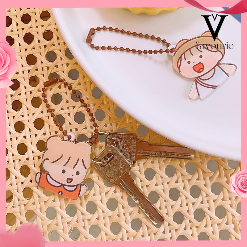 [COD]Kartun akrilik gantungan kunci gadis cantik beruang warna manik-manik rantai tas liontin gantungan kunci-FA