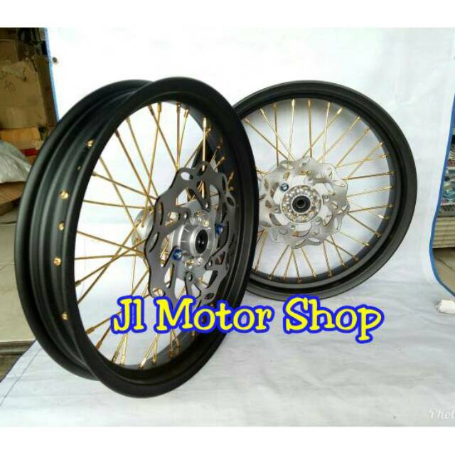 Full Sepaket Velg Super Moto SuperMoto KLX 150 DTRACKER D-Tracker 150 CRF 150 CRF150 L WR155 WR 155 TROMOL ORIGINAL FREE PIRINGAN CAKRAM WARNA BEBAS PILIH 185 215 250 300 350