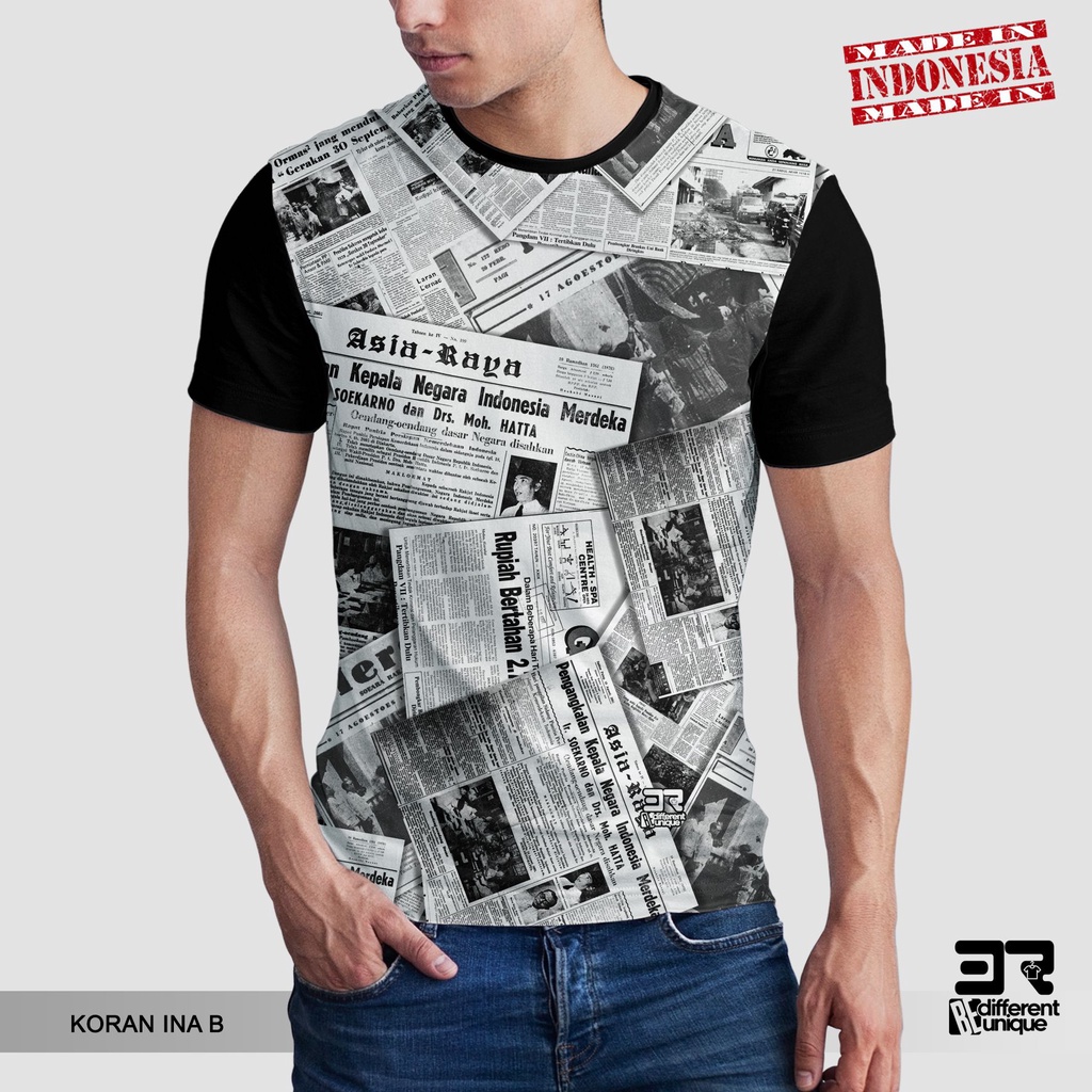 [ COD ] KAOS PRINTING GAMBAR NEWSPAPER BLACK - BAJU UNIK  MOTIF KORAN DISTRO ORIGINAL MOTIF UNIK ATA