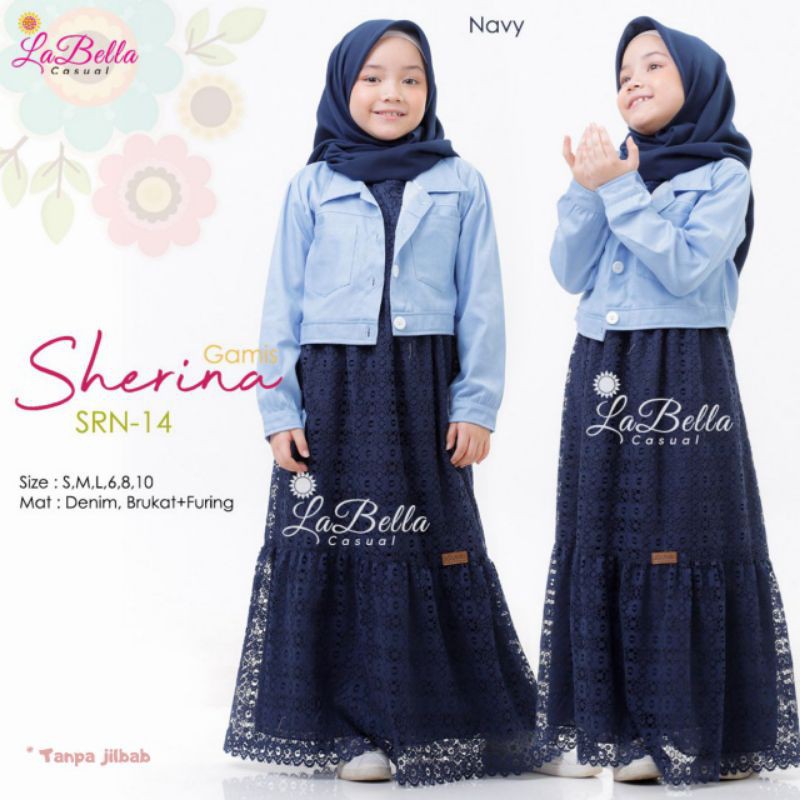 LABELLA Casual 3-4 tahun Gamis Anak SHERINA Navy Brukat Bolero Pesta