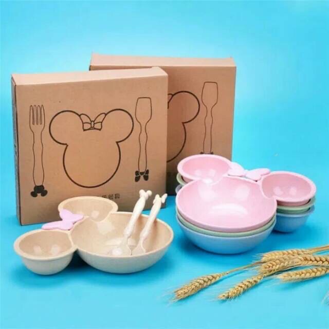 SET MANGKOK MICKEY MOUSE 3 IN 1 SENDOK GARPU MAKAN ANAK MICKEY MINNIE