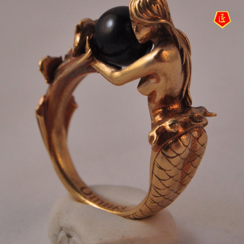 [Ready Stock]Creative Mermaid Black Pearl Ring