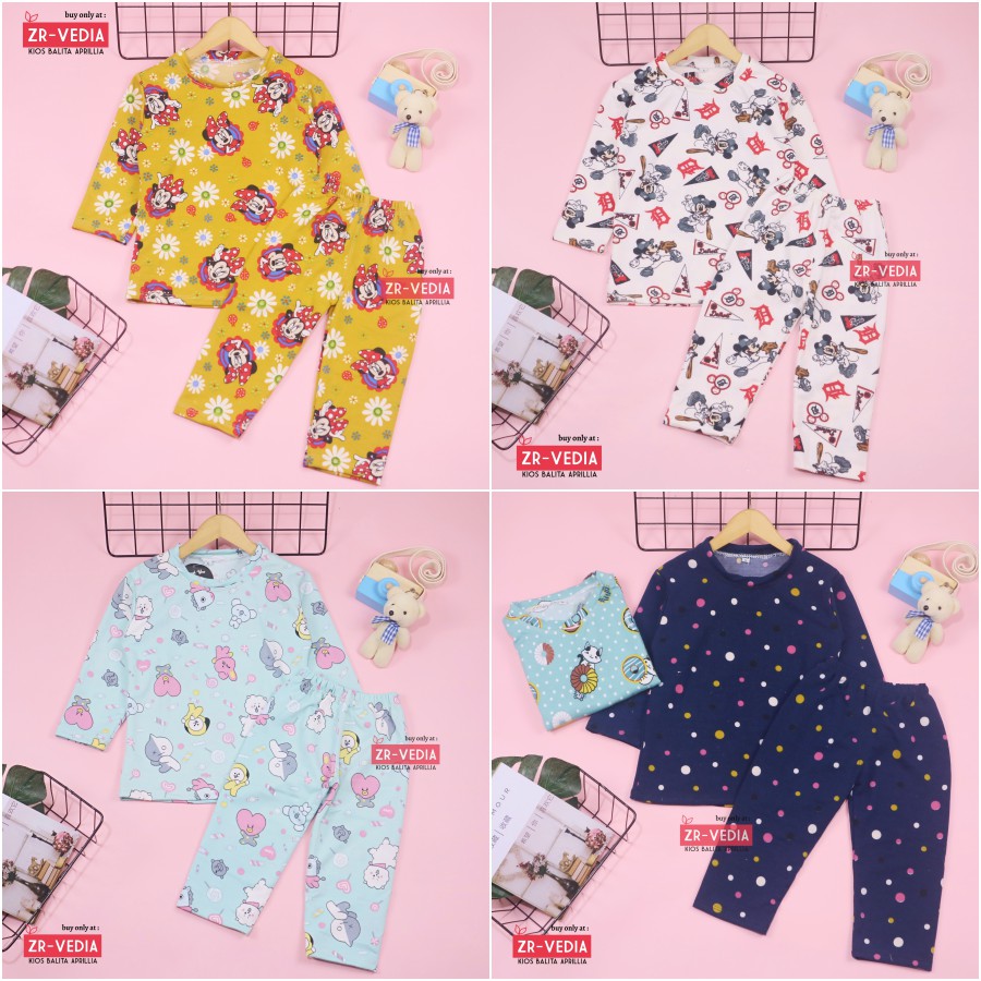Pajamas Sunday uk 1-3 Tahun / Baju Tidur Anak Perempuan IMPORT Piyama Branded Karakter Setelan