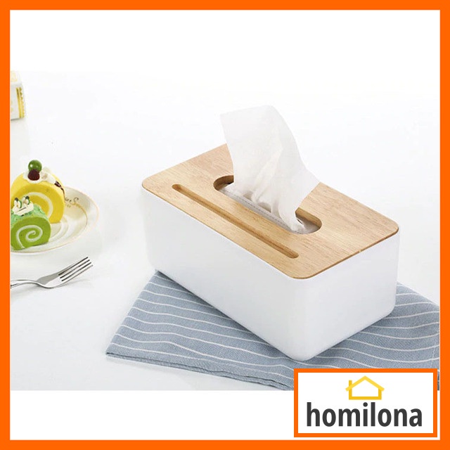 Kotak Tisu Kayu Tissue Box dengan Holder Smartphone - TaffHOME ZJ008 White Blue Yellow Coffee