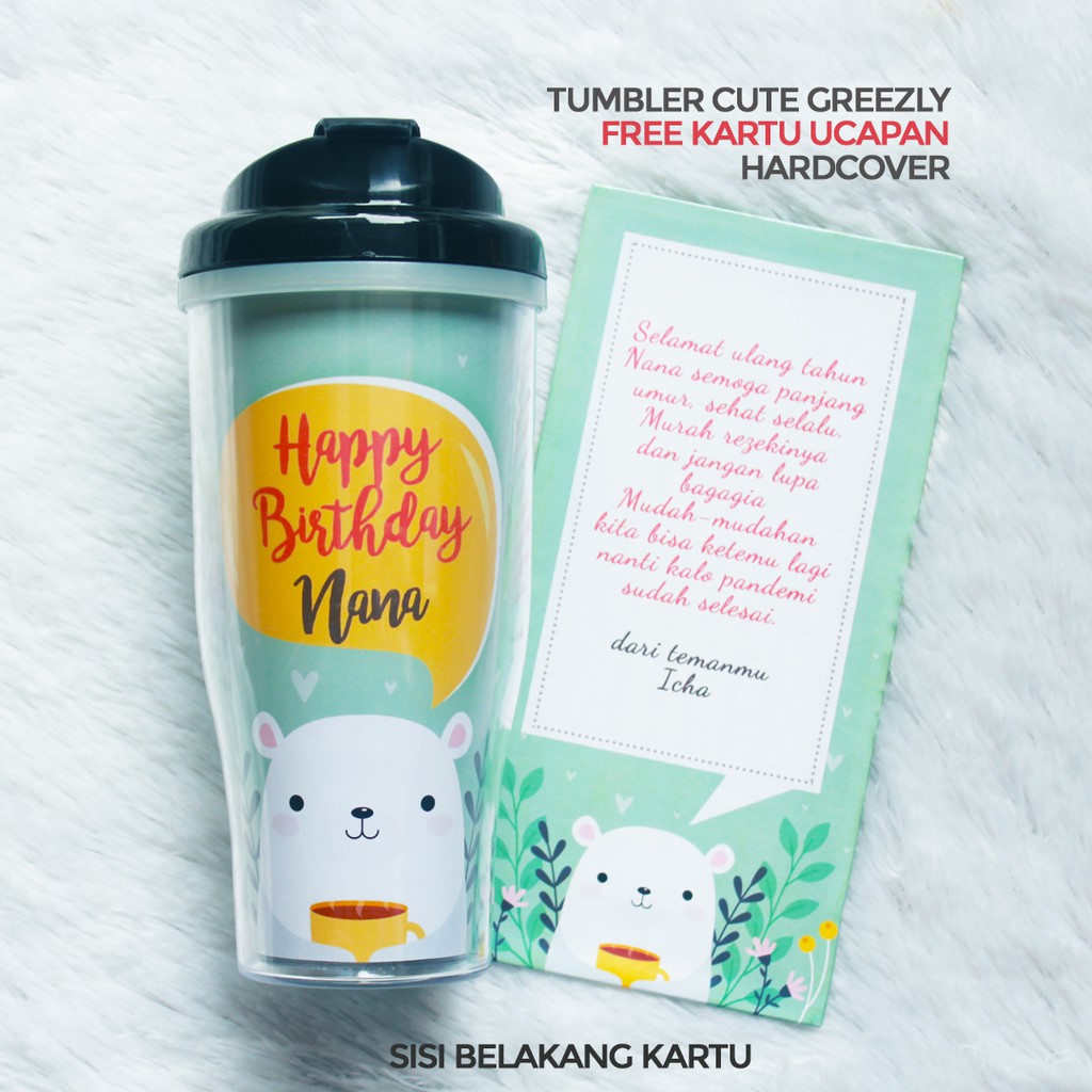 Tumbler Greezly Custom Nama Untuk Hadiah Ulang Tahun FREE Kartu Ucapan Hardcover