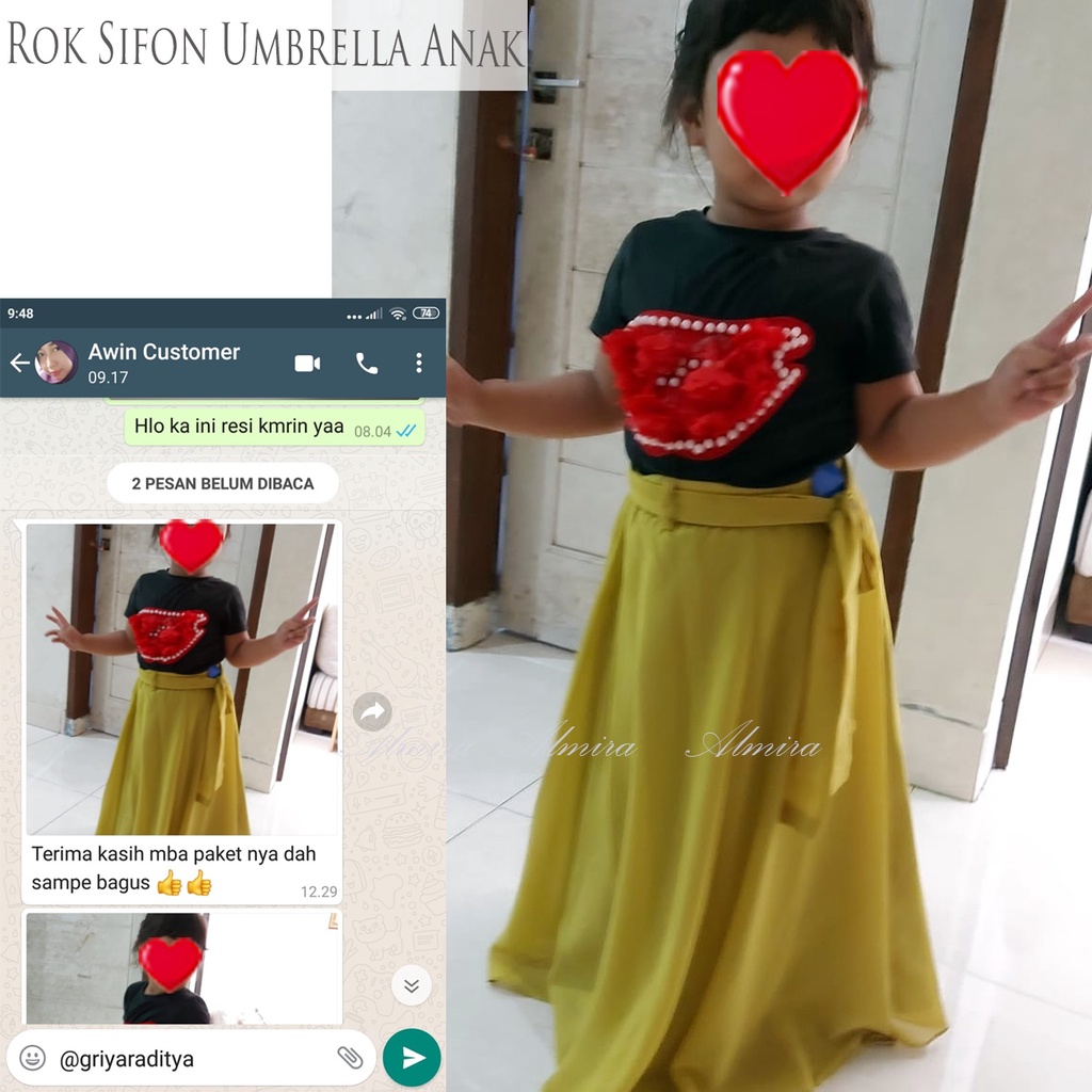 Rok Anak Perempuan Panjang Payung Lebar Princess Sifon  Ceruty Umbrella Skirt Griyaraditya Almira