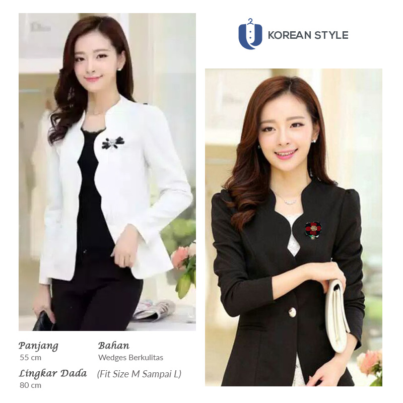 Blazer Hitam Putih Formal Kerja Kantor Wanita / Jas Blazzer Wanita Korea 8FA-D002
