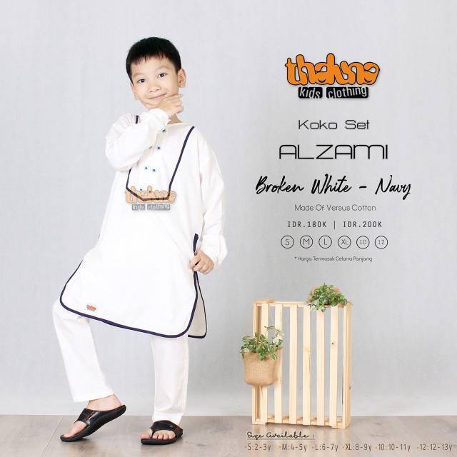 Seragam Koko Putih Alzami, Baju Koko Anak Setelan Celana Anak Cowok