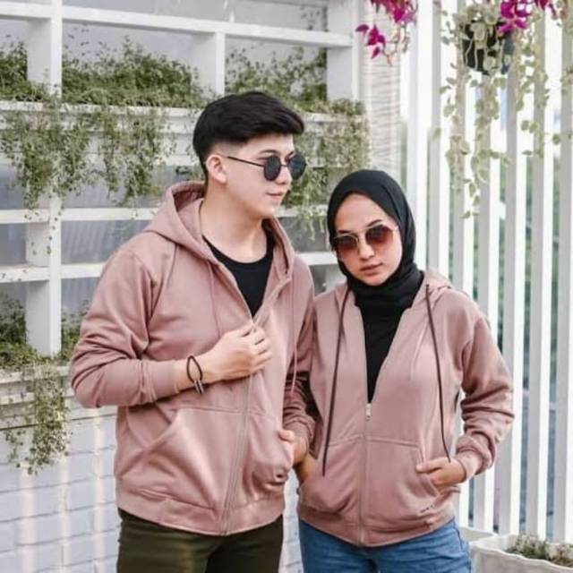 Jaket Sweater Hoodie Zipper Couple Polos / Sweater Hoodie Couple Natural /Hoodie Couple Pasangan